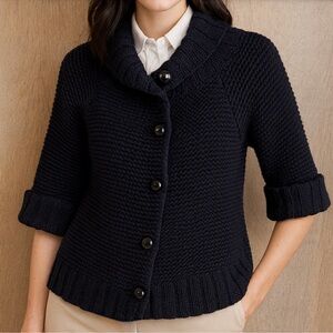 KATE SPADE New York Merino Wool Cardigan Sweater Black Shawl Collar Size Small